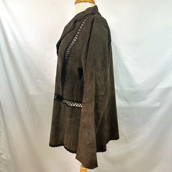 WHITE STAG Y2K Brown Suede Leather Blazer Jacket  Crochet Patchwork Women's XL - Picture 5 of 7